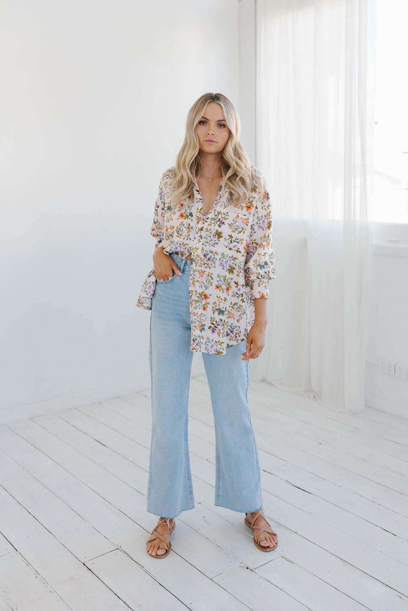 Rhea Shirt - Floral Tile Print