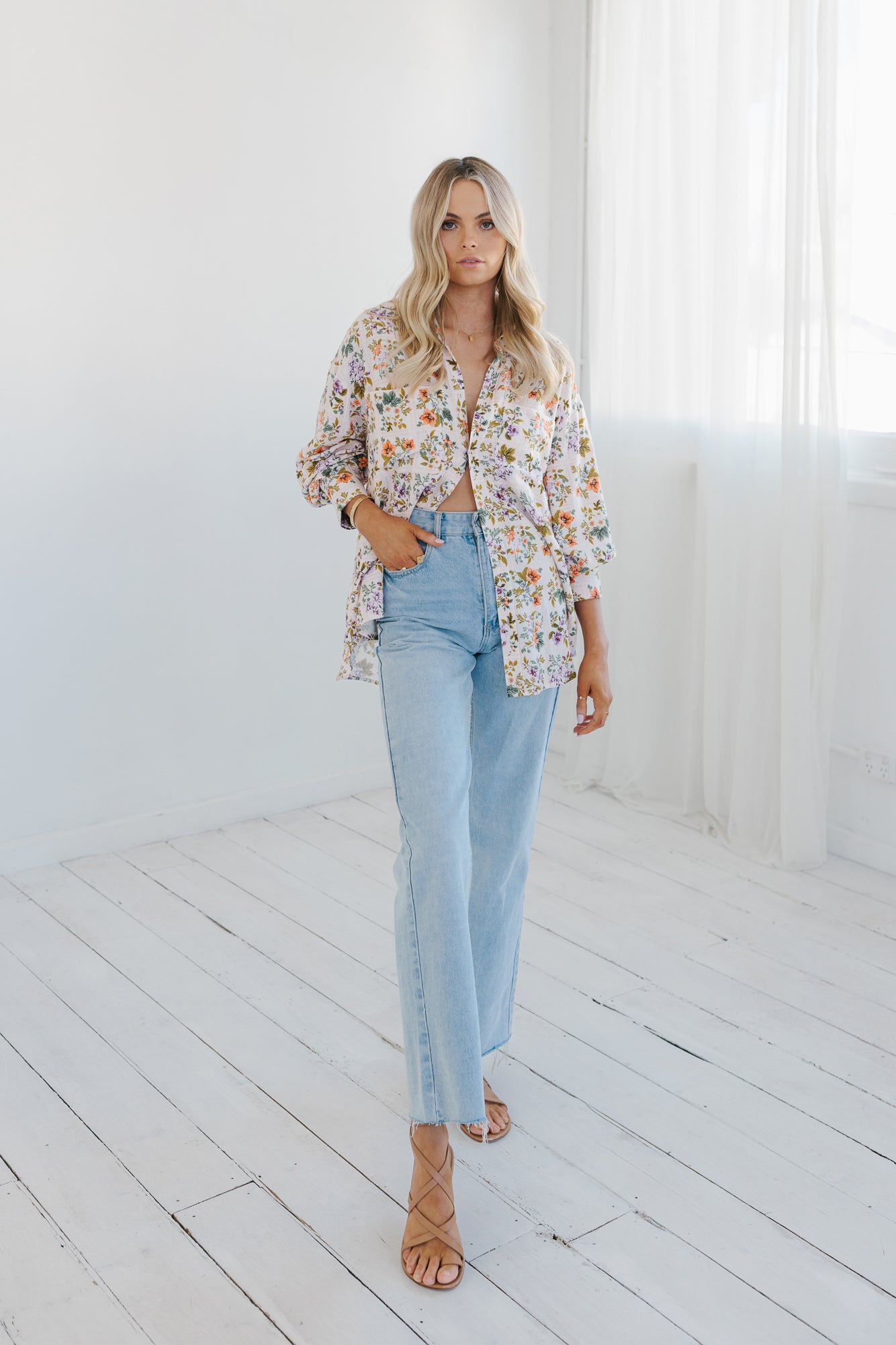 Rhea Shirt - Floral Tile Print