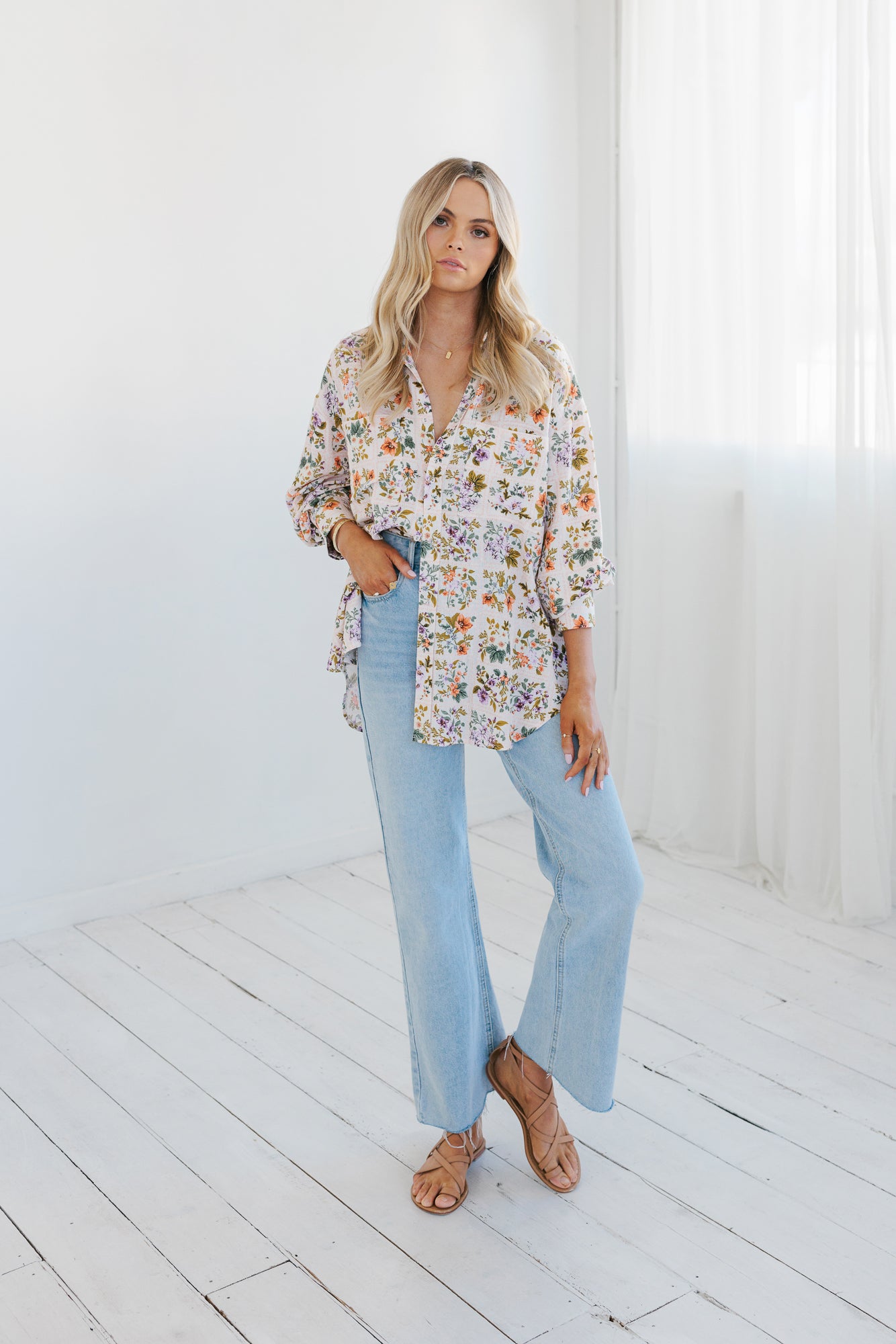 Rhea Shirt - Floral Tile Print