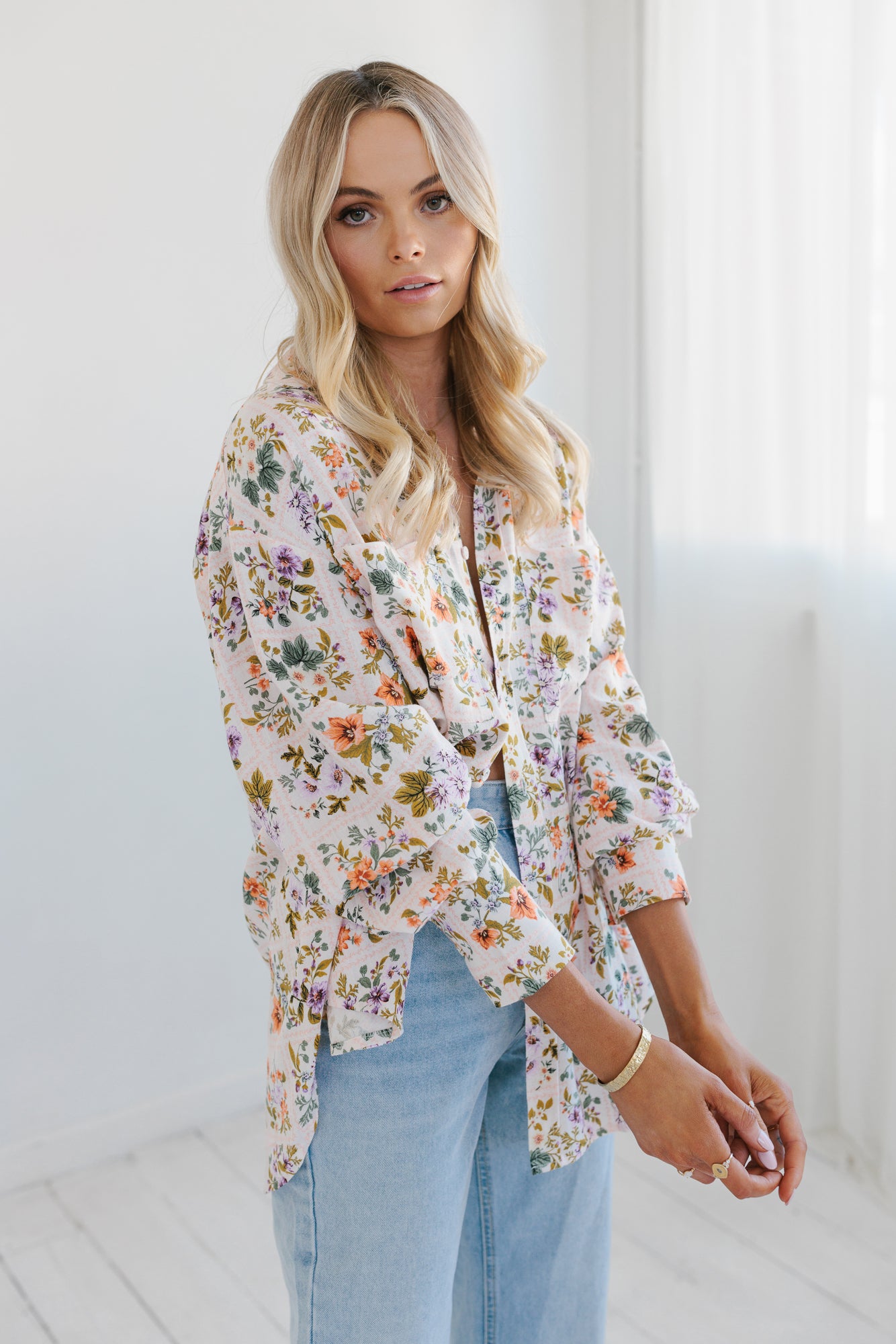 Rhea Shirt - Floral Tile Print