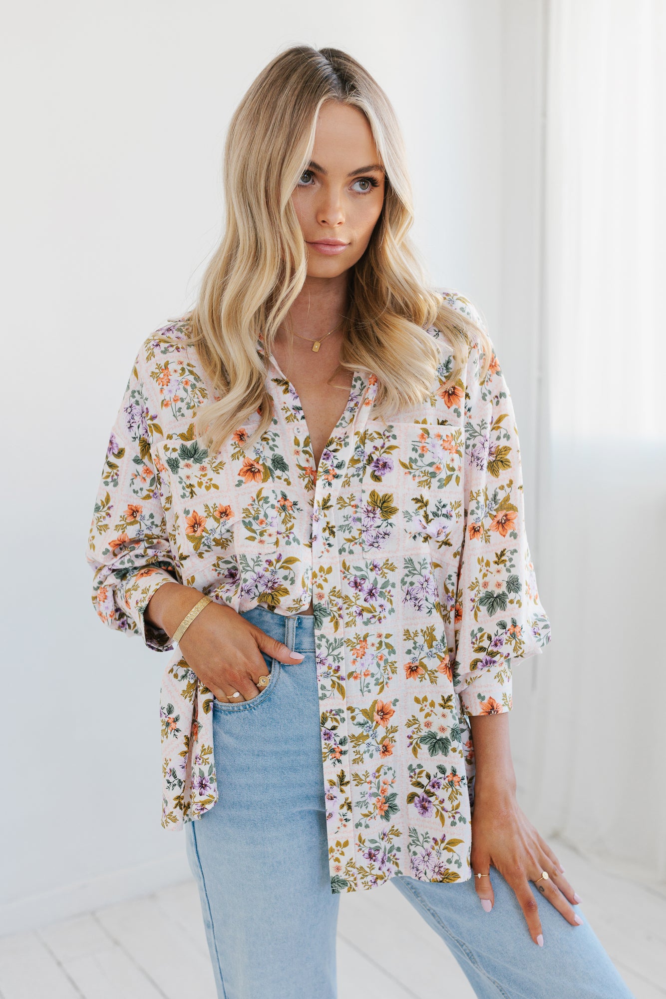 Rhea Shirt - Floral Tile Print