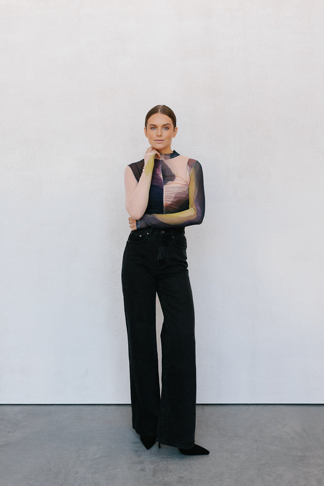 Beau Long-sleeve Top - Watercolour Print Mesh