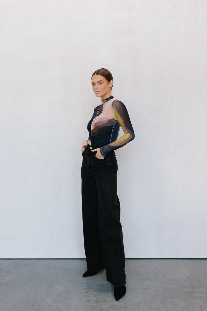 Beau Long-sleeve Top - Watercolour Print Mesh