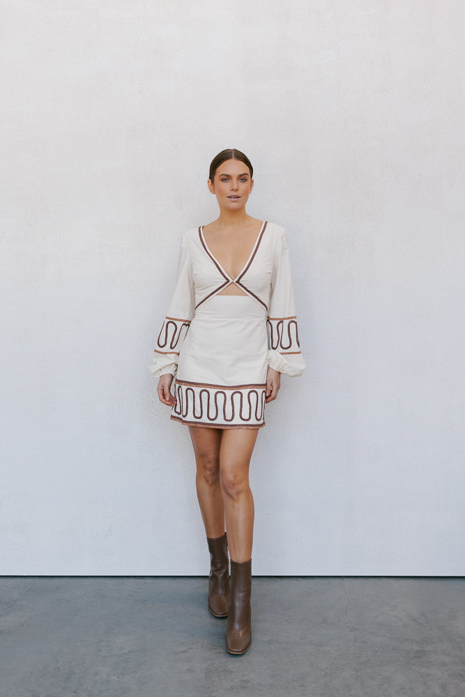 Belcha Mini Dress - Cream/Brown