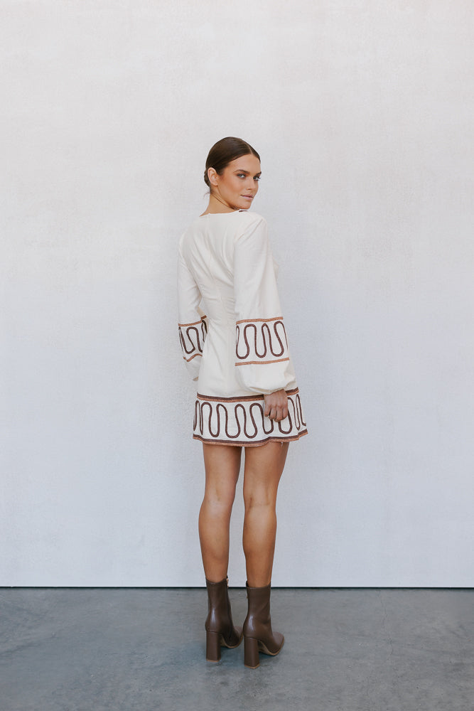 Belcha Mini Dress - Cream/Brown