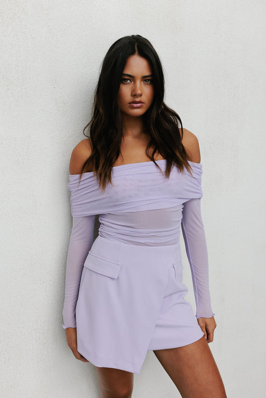 Plyrie Off-the-shoulder Top - Pastel Lilac Mesh