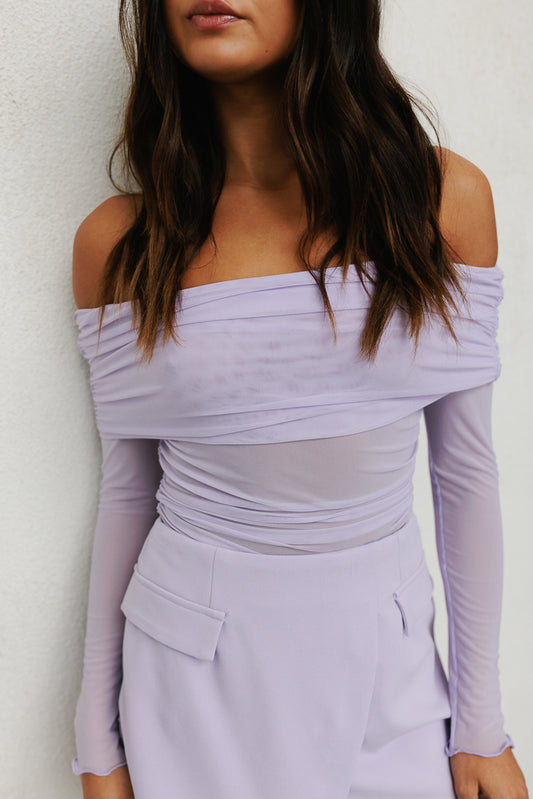 Plyrie Off-the-shoulder Top - Pastel Lilac Mesh