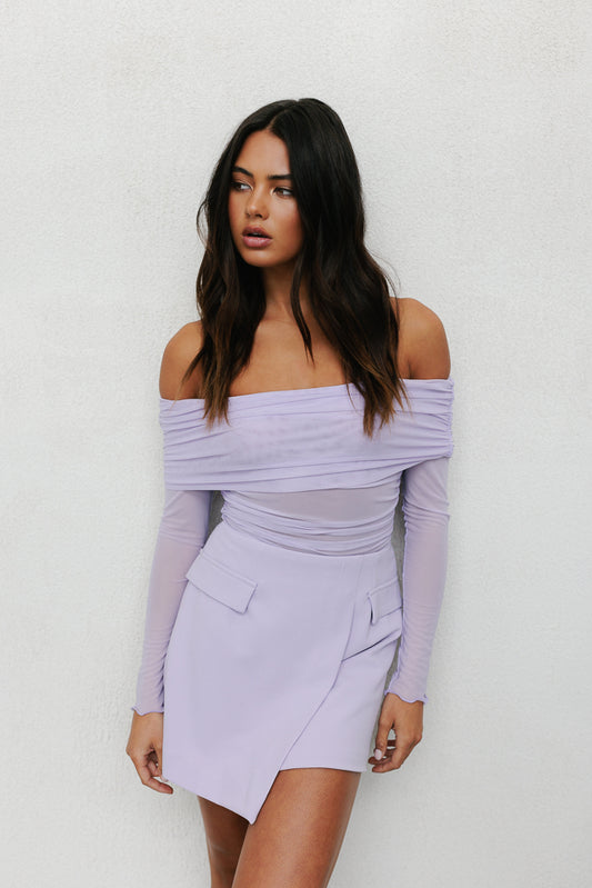 Plyrie Off-the-shoulder Top - Pastel Lilac Mesh