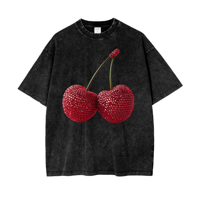 Cherry Baby Tee Black Acid Wash