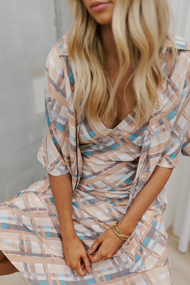 Carter Dress Neutral Painterly Check