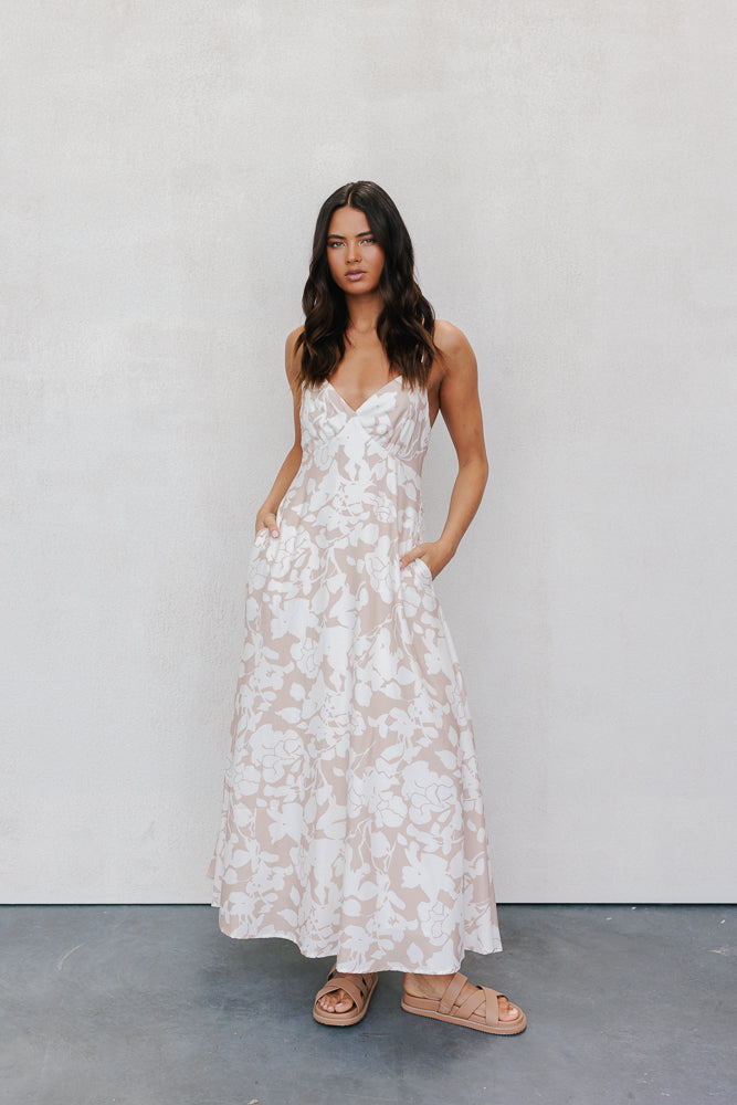 Chloe Maxi Dress Mocha Floral