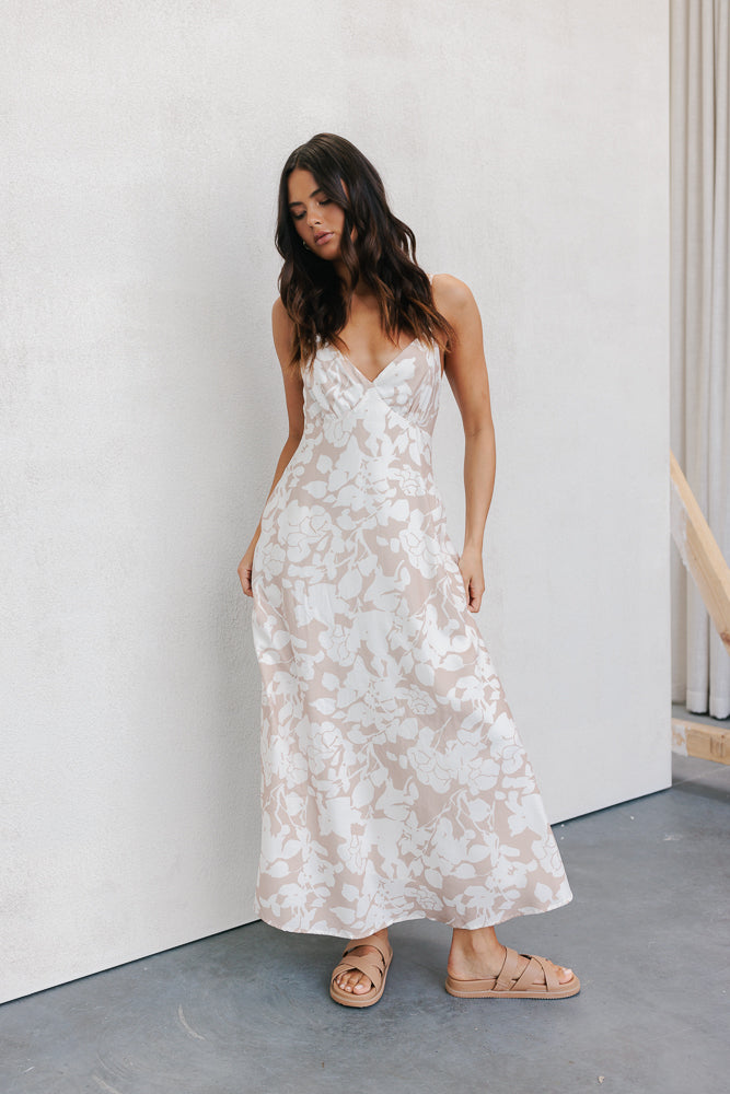 Chloe Maxi Dress Mocha Floral