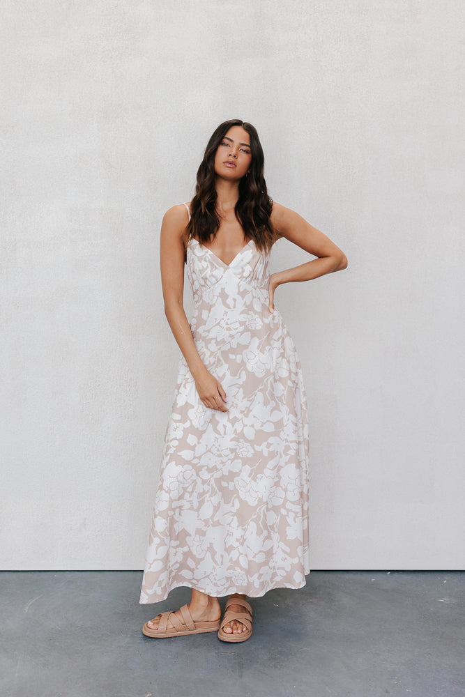 Chloe Maxi Dress Mocha Floral