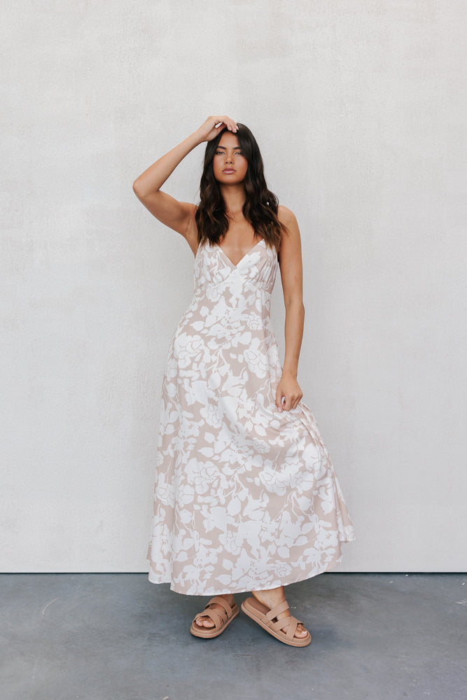Chloe Maxi Dress Mocha Floral