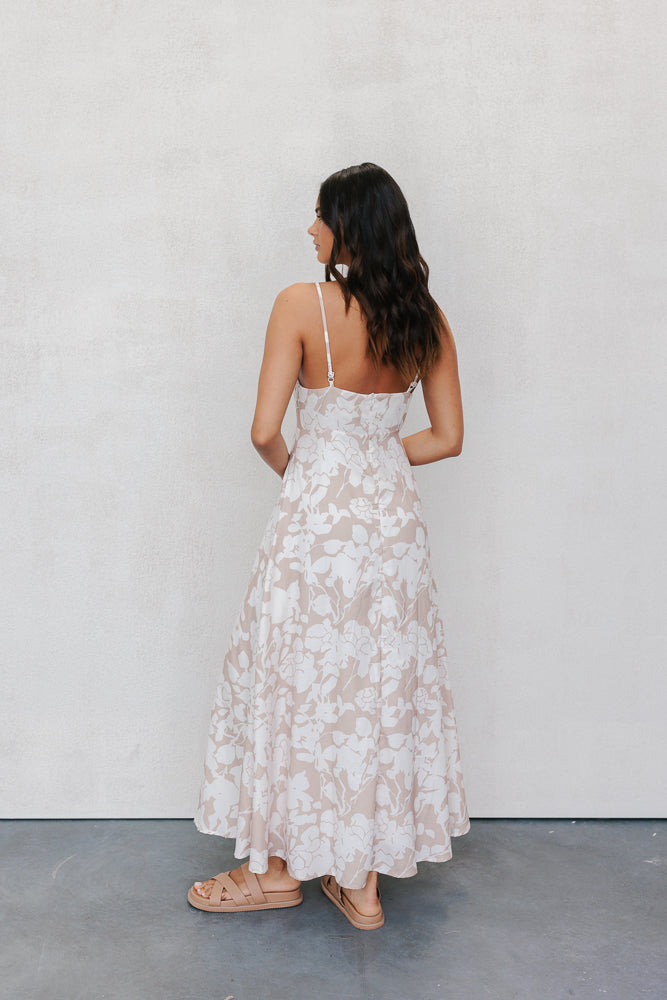 Chloe Maxi Dress Mocha Floral