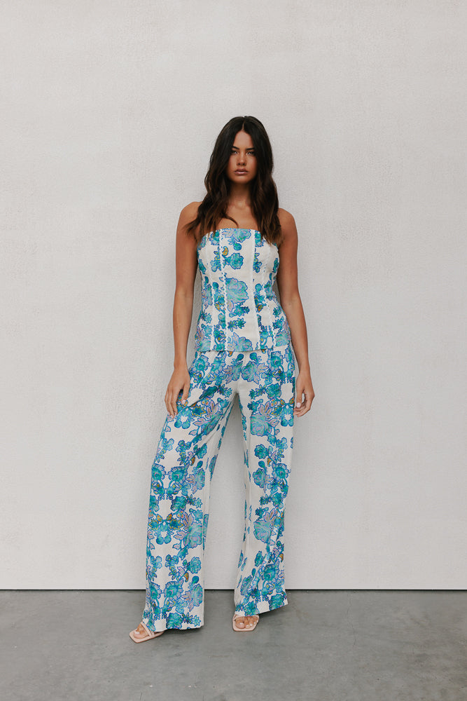 Vola Strapless Top - Cobalt Floral