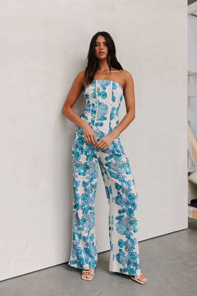 Vola Strapless Top - Cobalt Floral