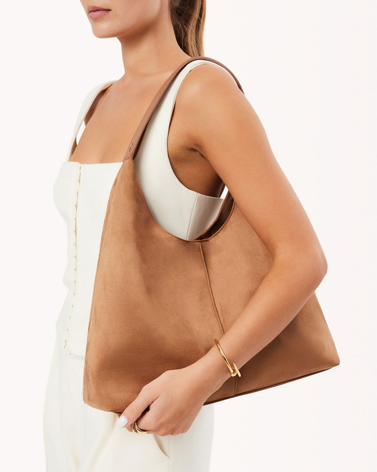 Tammy Shoulder Bag - Tan Suede