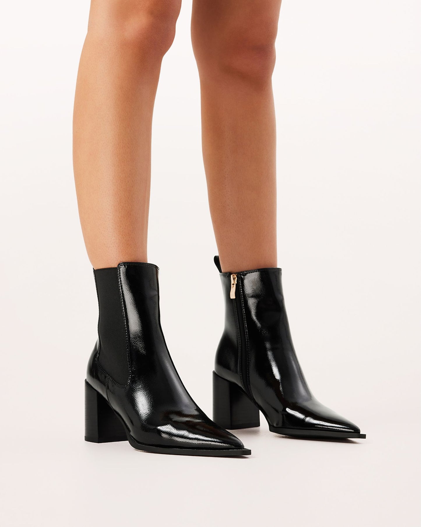 Stephanie Ankle Boots - Black Crinkle Patent