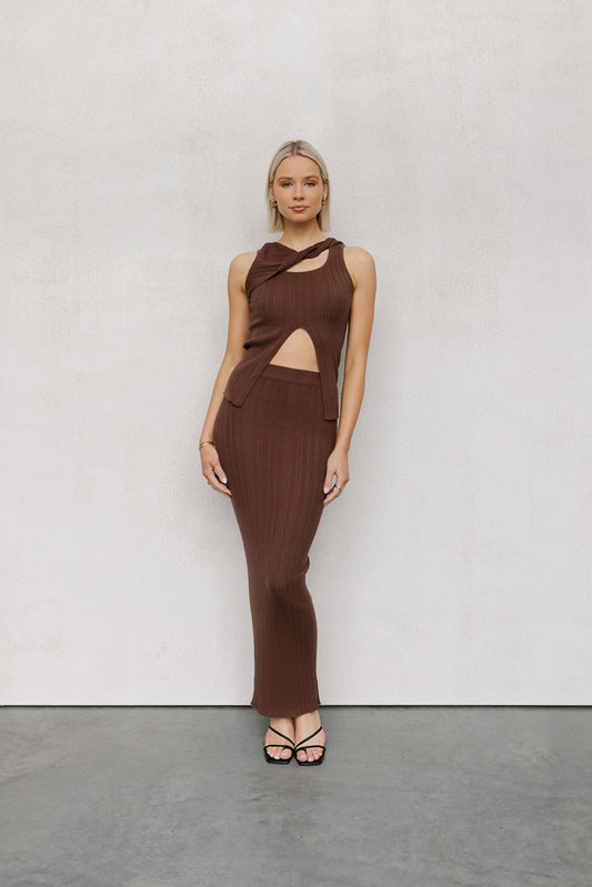 Hanna Maxi Skirt - Chocolate Brown Knit