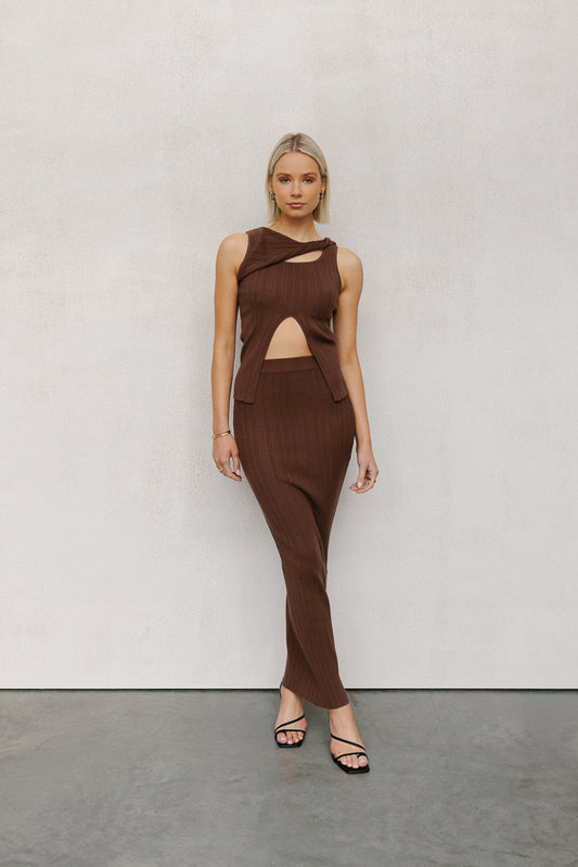 Hanna Maxi Skirt - Chocolate Brown Knit