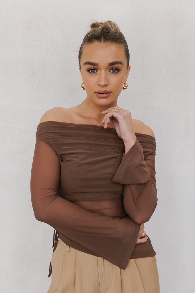 Foxx Off-the-shoulder Top - Brown