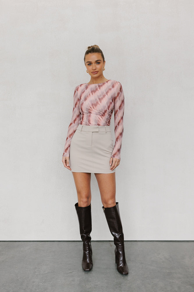 Genevieve Long-sleeve Top - Berry Watercolour Mesh