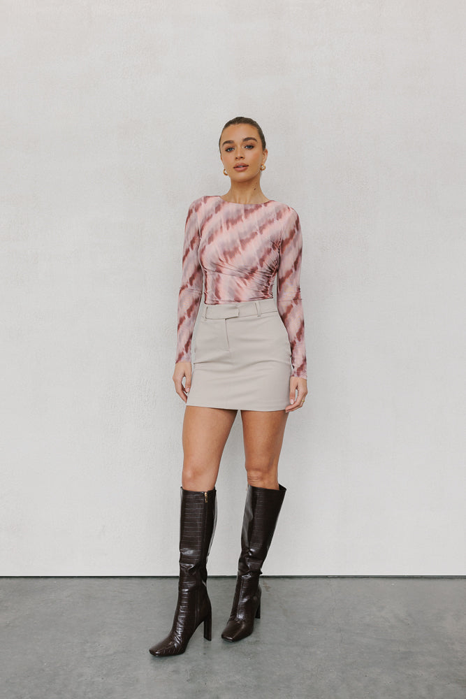 Genevieve Long-sleeve Top - Berry Watercolour Mesh