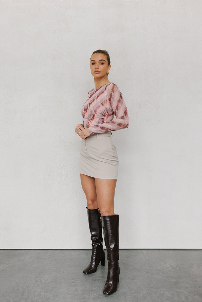 Genevieve Long-sleeve Top - Berry Watercolour Mesh