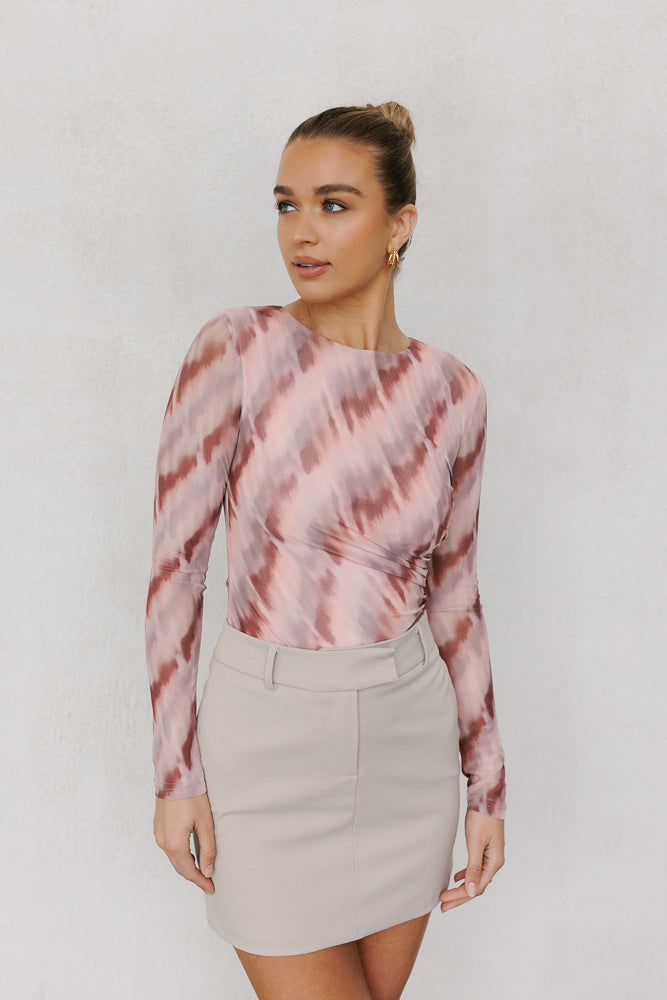 Genevieve Long-sleeve Top - Berry Watercolour Mesh