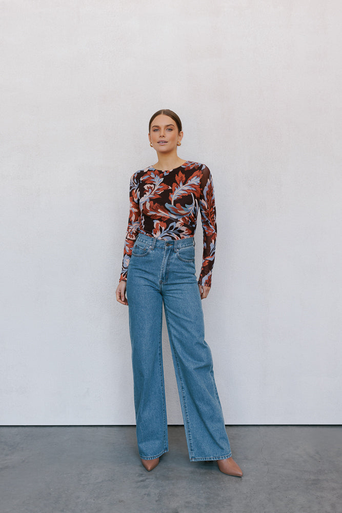 Genevieve Top - Brown/Blue Floral