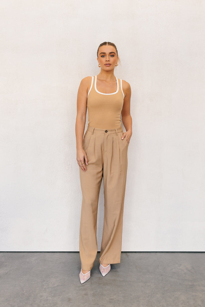 Mysti Tank Top - Tan/White