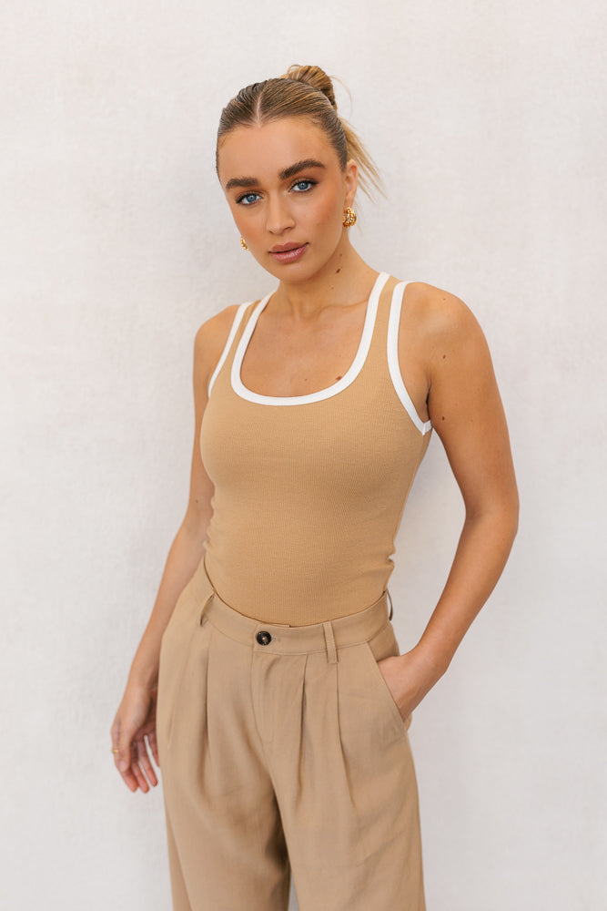 Mysti Tank Top - Tan/White