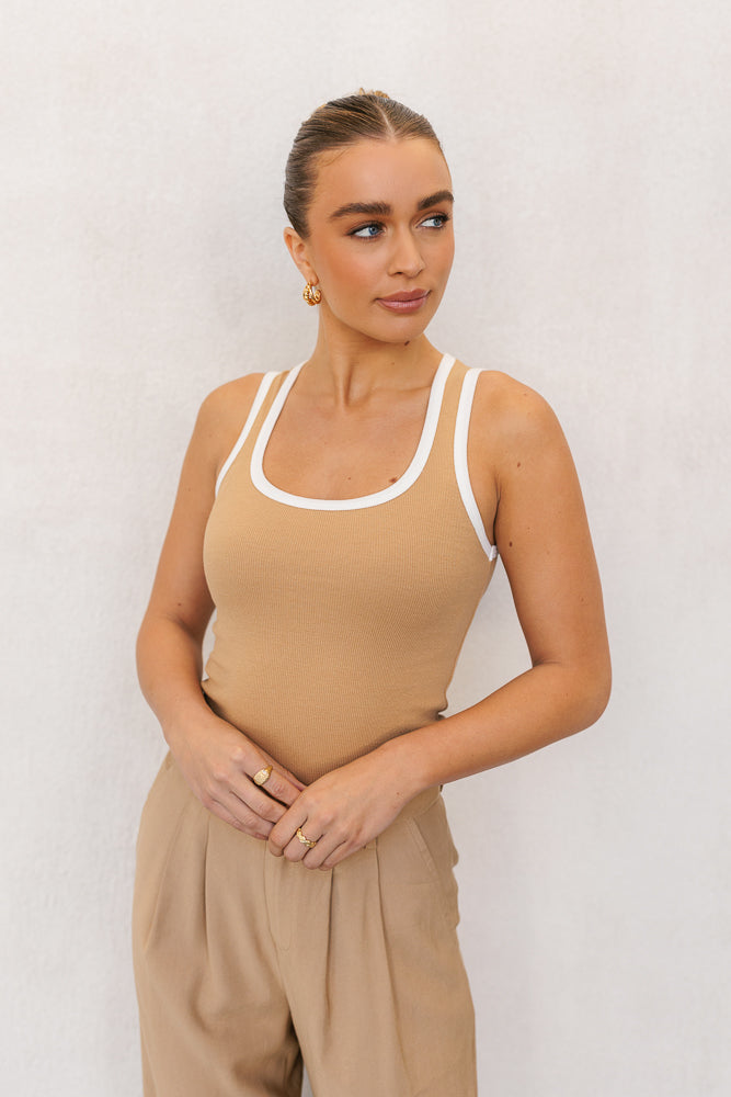 Mysti Tank Top - Tan/White