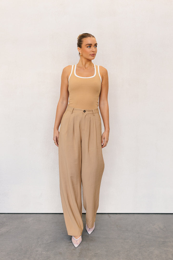 Mysti Tank Top - Tan/White