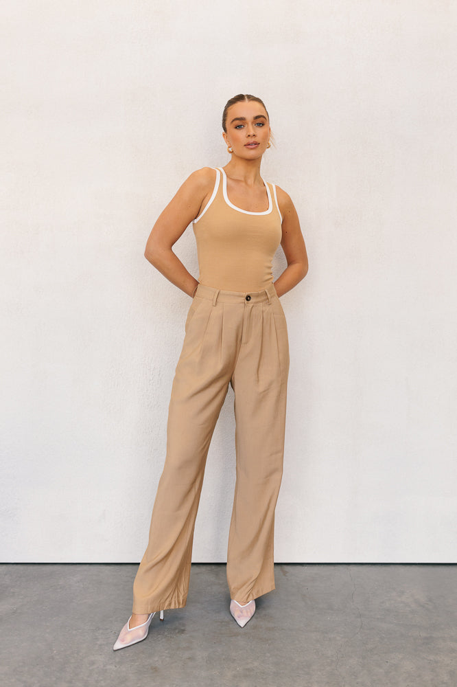Mysti Tank Top - Tan/White