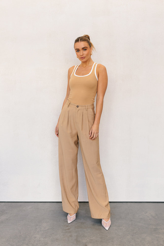 Mysti Tank Top - Tan/White