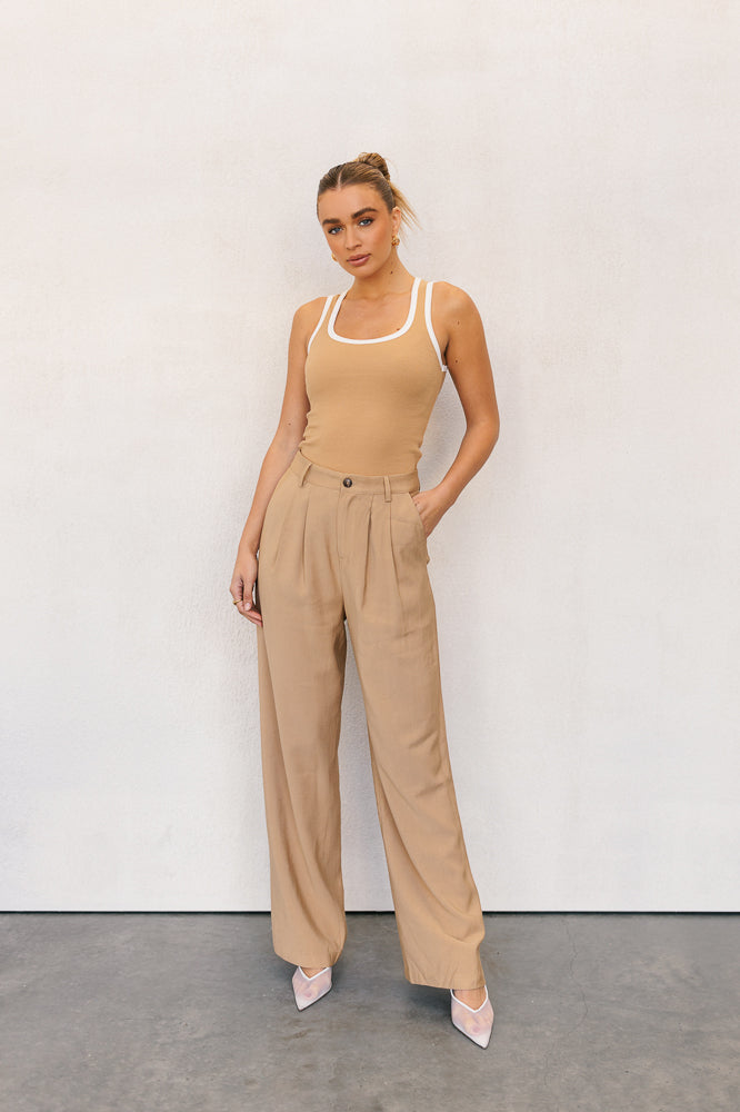 Mysti Tank Top - Tan/White