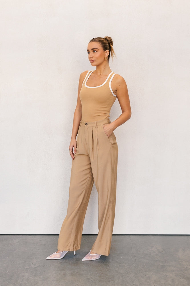Mysti Tank Top - Tan/White