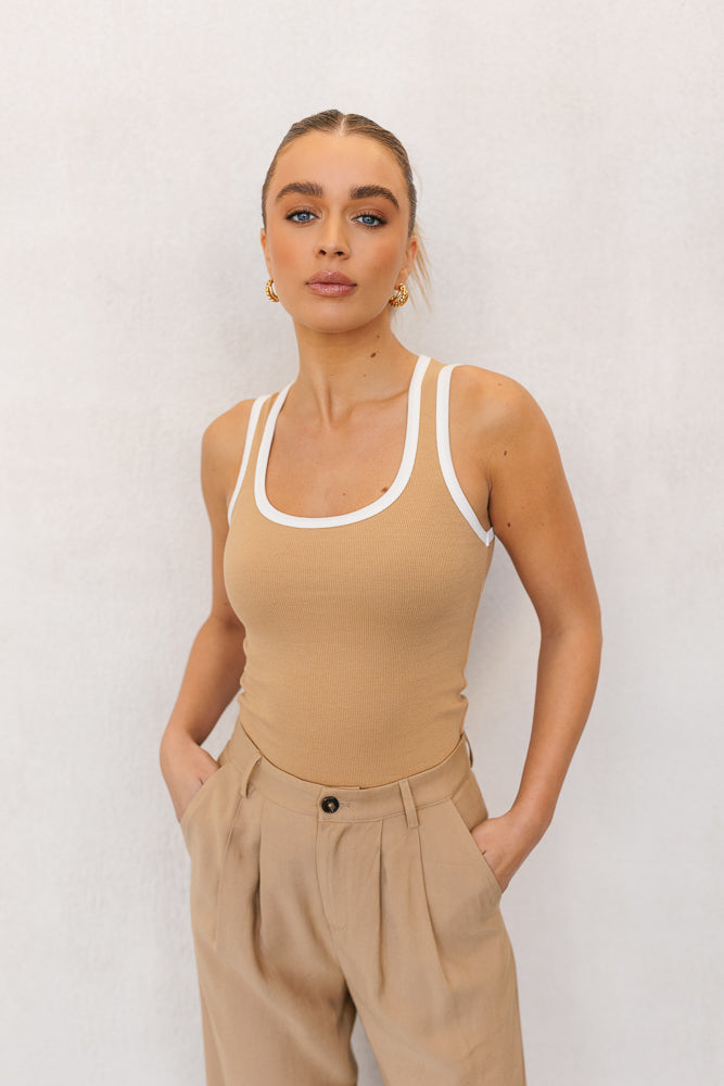 Mysti Tank Top - Tan/White