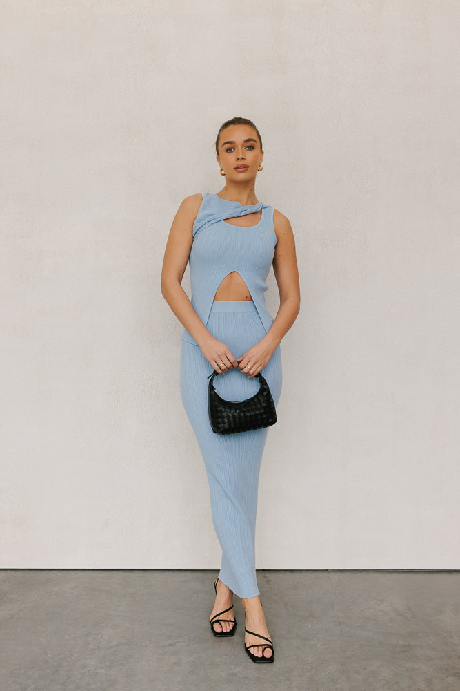 Hanna Maxi Skirt - Baby Blue Knit