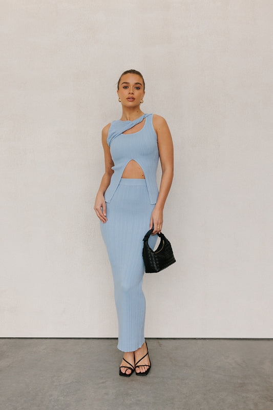 Hanna Maxi Skirt - Baby Blue Knit