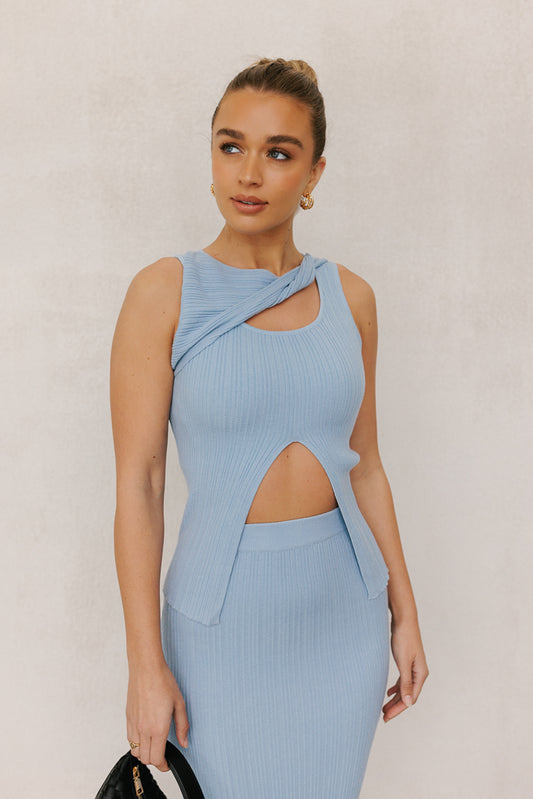 Hanna Maxi Skirt - Baby Blue Knit