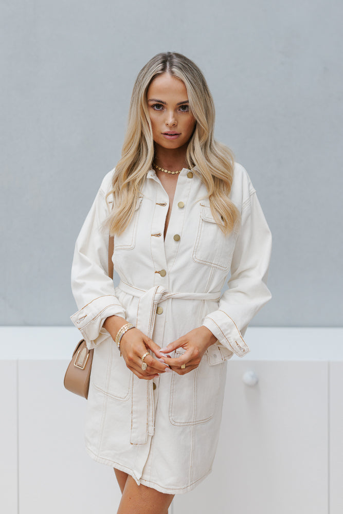 Promise Mini Dress - Sand Denim
