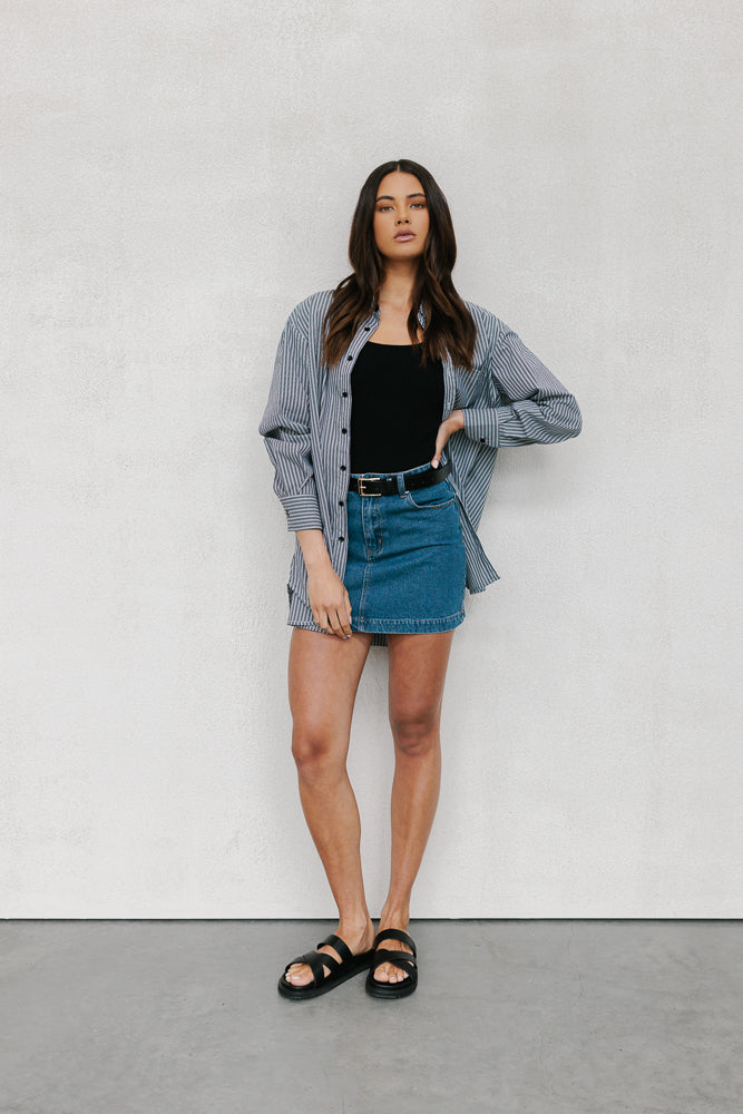 Harrie Top Charcoal Pinstripe