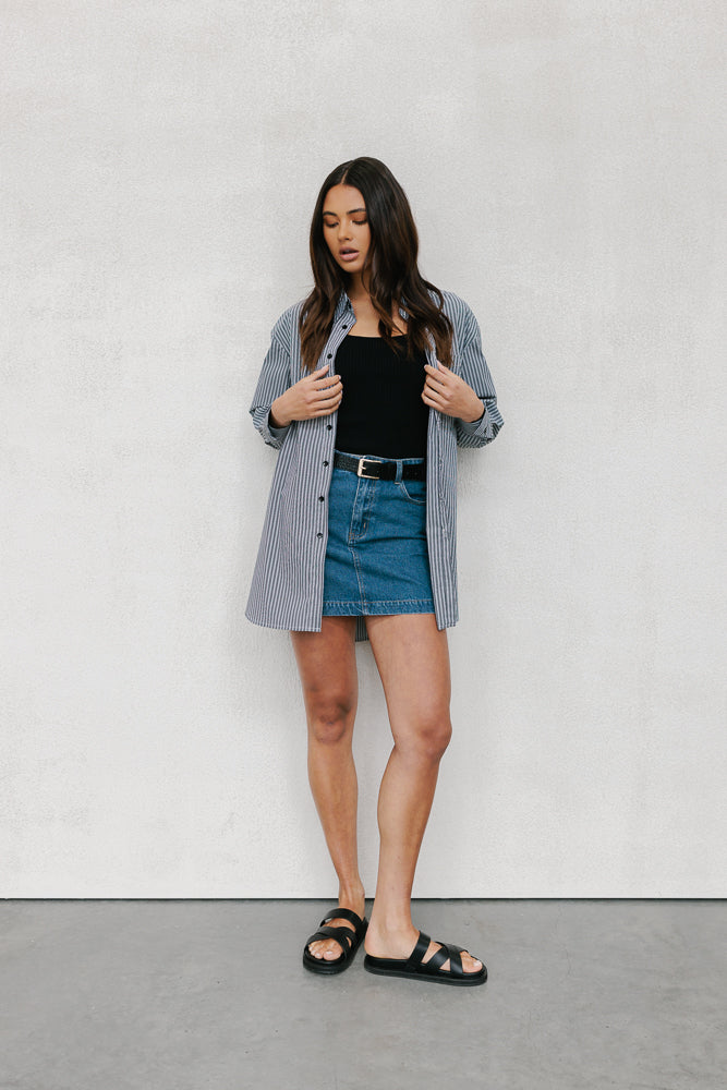 Harrie Top Charcoal Pinstripe