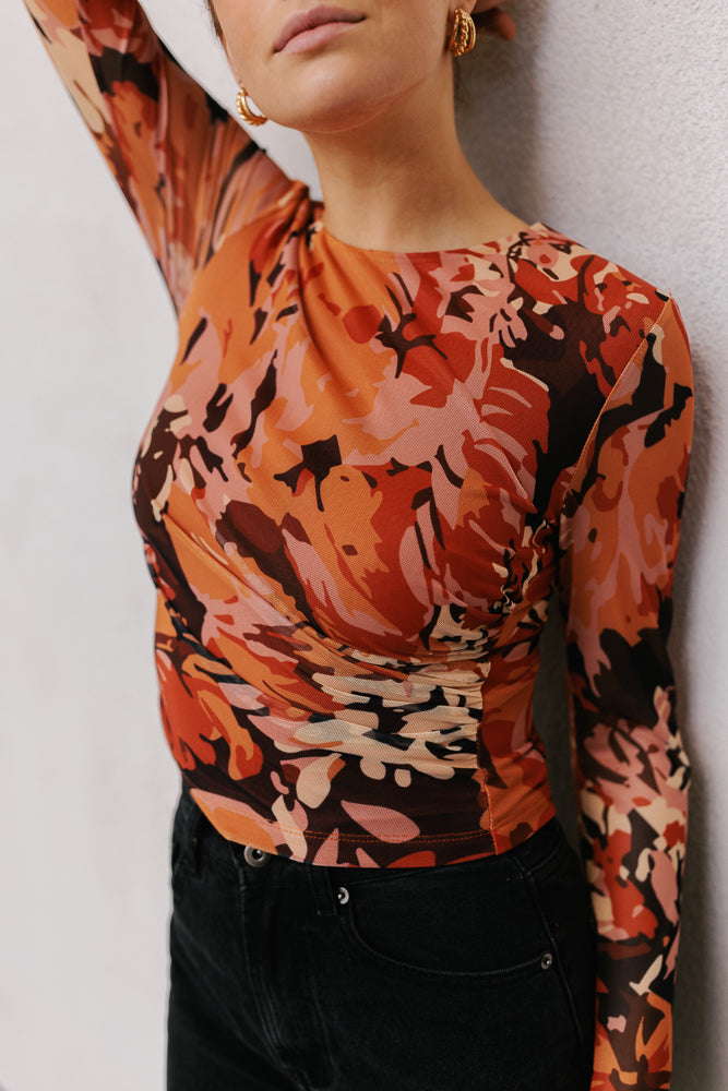 Genevieve Long-sleeve Top - Autumn Floral Mesh