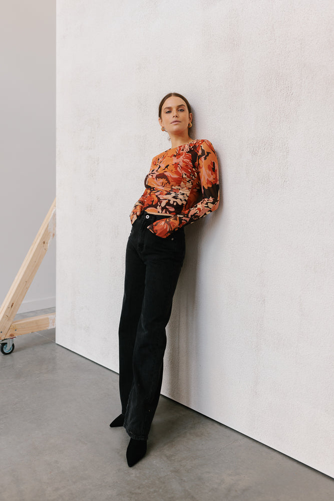 Genevieve Long-sleeve Top - Autumn Floral Mesh