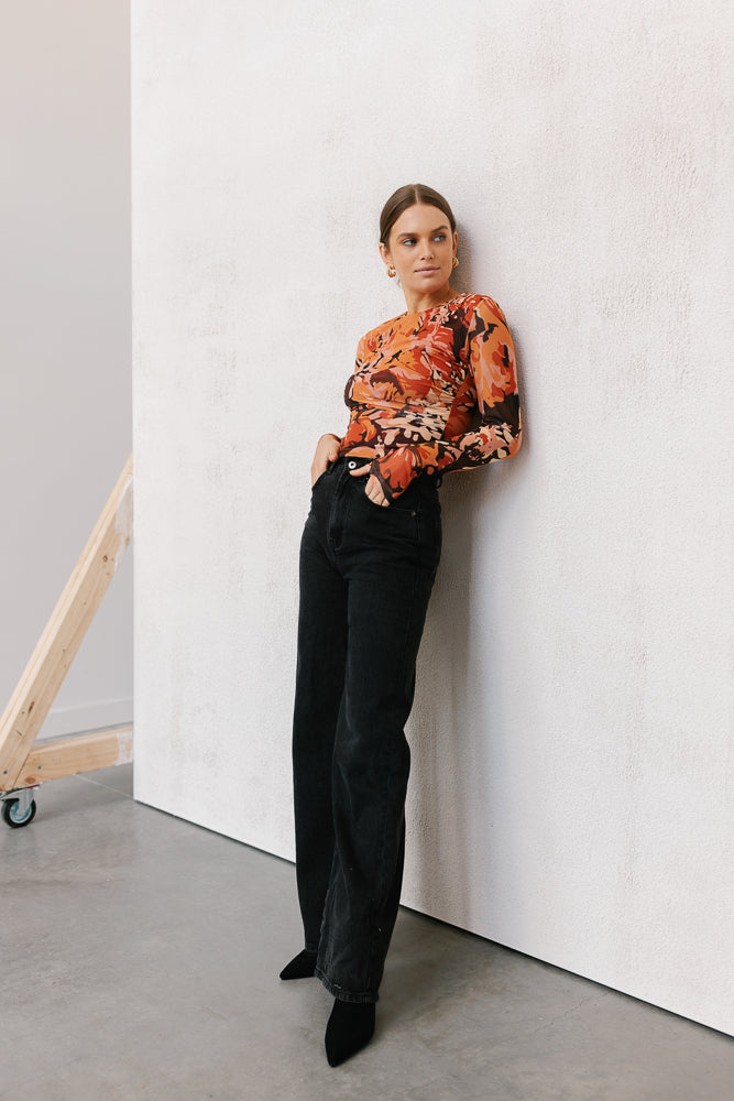 Genevieve Long-sleeve Top - Autumn Floral Mesh