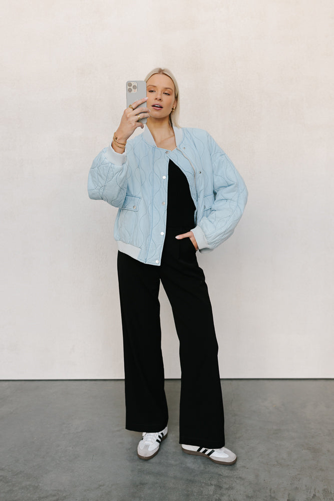 Qassie Quilted Bomber Jacket - Washed Light Denim